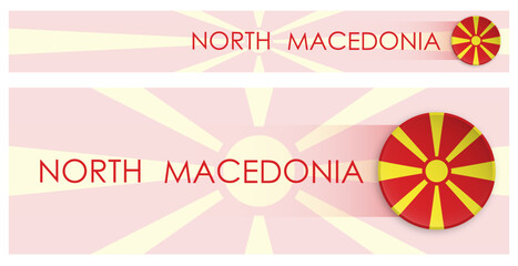 Wall Mural - North Macedonia flag horizontal web banner in modern neomorphism style. Webpage North Macedonia country header button for mobile application or internet site. Vector