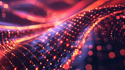 Poster - 3d abstract technology colorful background with wavy fiber and net. Web banner and futuristic digital art.