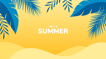 Wall Mural - Tropical leaves background. Summer holiday banner. Vector illustration