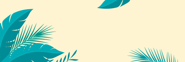 Wall Mural - Summer background. Tropical summer leaf banner design. Minimal summer creative concept. Vector illustration