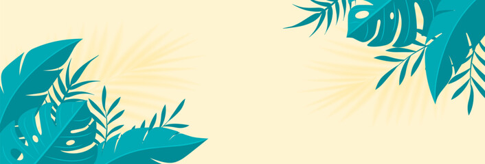 Wall Mural - Summer background. Tropical summer leaf banner design. Minimal summer creative concept. Vector illustration