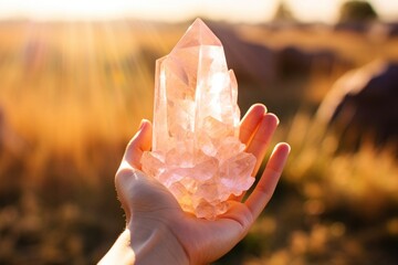 Poster - Healing crystal mineral holding quartz.