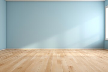 Wall Mural - Light blue wall in an empty room with a wooden floor flooring architecture tranquility.
