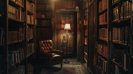 Canvas Print - Discovery of Secret Room in Ancient Library Among Vintage Books  