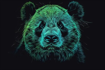 this cg artwork features a panda in neon colors over a black backdrop in a pop art portrait with wat