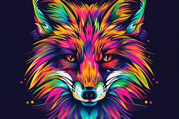 Sticker - A neon, neon-colored abstract painting of a fox's head on a neon background