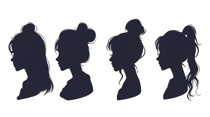 Wall Mural - set of illustrations of silhouettes of women's heads from the side