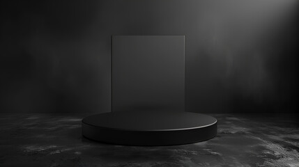 Wall Mural - 3d modern and minimalist product stand podium. Isolated render background. studio lighting cylinders shape,Black round podium on dark background