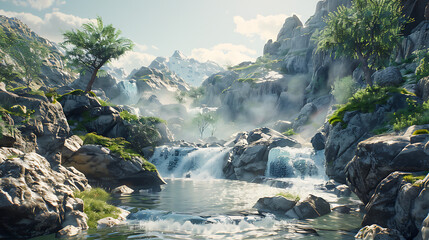 Wall Mural - waterfall in the mountains