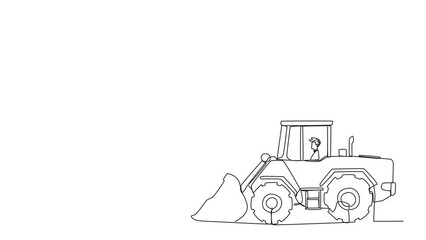 Poster - Animated self drawing of one line drawing businessman standing on the highest bar raising a star. Bulldozer ready to destroy the happiness. Betrayal. Fake friends. Full length single line animation