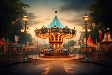 Canvas Print - Fun carousel park amusement park.