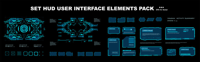 Poster - big set of hud elements. frames with gui, ui user interface information and data. modern dialog boxe