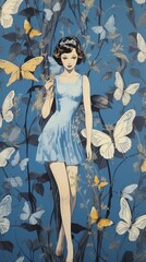 Wall Mural - Blue wallpaper butterfly adult blue.