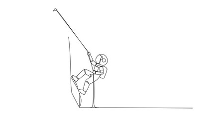 Poster - Animated self drawing of single one line drawing young astronaut climbs rocket with rope. Set the intention to open a new branch. Work hard to expand the business. Full length single line animation