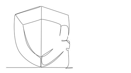 Poster - self drawing animation of single one line drawing astronaut climbs shield with rope. working to help