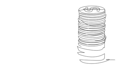 Poster - animated self drawing of continuous one line drawing astronaut climbs stack of coins with rope. the 
