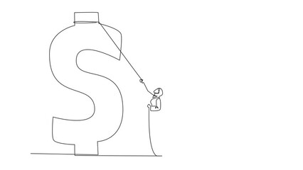 Poster - Self drawing animation of single continuous line drawing Arab businesswoman climbs dollar symbol with rope. Looking for extra money because of high needs. Smart work combined. Full length animated