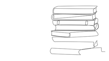 Poster - animated self drawing of single continuous line drawing businesswoman climbing a pile of books with 