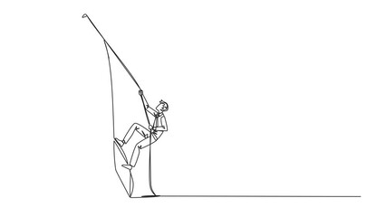 Poster - Self drawing animation of single one line drawing businessman climbs rocket with rope. Set the intention to open a new branch. Work hard to expand the business. Smart hard work. Full length animated