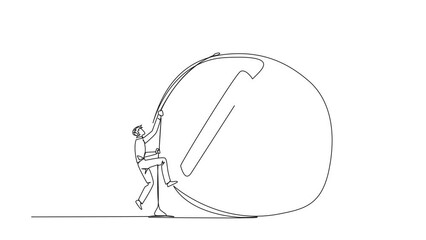 Wall Mural - Animated self drawing of continuous one line drawing businessman climbing money bag with rope. Work harder to get a very large. Bring out abilities to the maximum. Full length single line animation