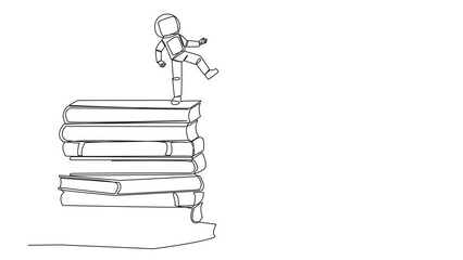 Poster - animated self drawing of continuous line drawing astronaut kicks opponent who climbing a pile of boo