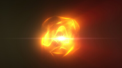 Poster - yellow energy magic sphere round high-tech digital ball core of light rays waves lines and energy pa