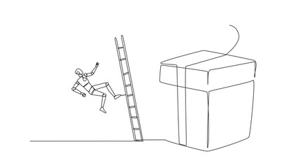 Poster - self drawing animation of single continuous line drawing the smart robot kicks opponent who is climb