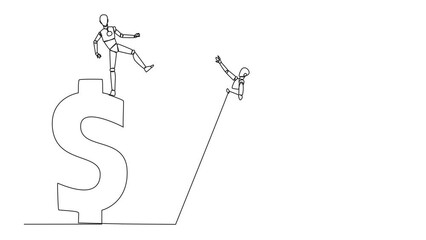 Poster - self drawing animation of single continuous line drawing smart robot kicks the rival who is climbing