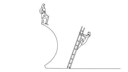 Poster - self drawing animation of single one line drawing arab businesswoman kicks colleague who climbs targ