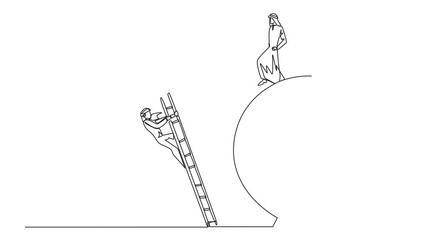 Poster - animation of single continuous line drawing arab businessman kicks colleague who climbs the target a