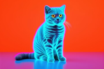 Poster - Illustration British Shorthair neon rim light portrait animal mammal.