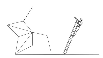 Poster - animation of continuous one line drawing businesswoman kicks opponent who is climbing the star with 