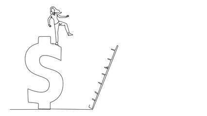Poster - animation of one line drawing of continuous one line drawing businesswoman kicks rival who climbing 