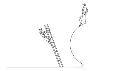 Poster - self drawing animation of ssingle continuous line drawing businessman kicks colleague who is climbin