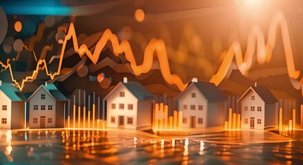 Wall Mural - Analyzing Digital Stock Market Trends Alongside Real Estate Investing and Financial Business. Concept Digital Stock Market Trends, Real Estate Investing, Financial Business, Market Analysis