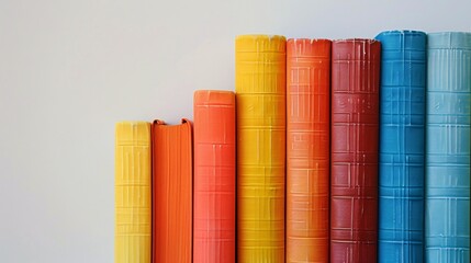 Poster - A vibrant stack of colorful books arranged neatly against a clean white background, with ample space on the right for your text.