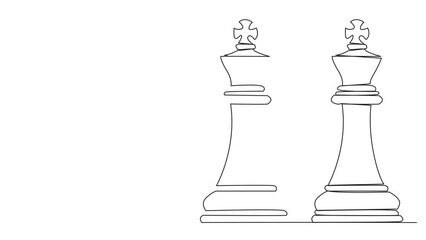 Poster - Animated self drawing of single one line drawing smart robot newest technology push huge king chess piece. Business strategy, marketing plan. Strategic in business. Full length single line animation