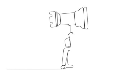 Poster - animated self drawing of continuous one line drawing young astronaut holding, lifting rook chess pie