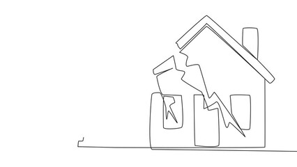 Poster - animation of continuous one line drawing smart robotic preparing to hit the miniature house. metapho