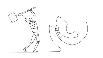Poster - Self drawing animation of single continuous line drawing smart robotic preparing to hit the big target arrow board. Rampage. Failed to focus, failed to get reward. Madness. Full length animated