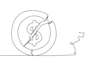 Poster - Animation of single one line drawing smart robotic preparing to hit the big coin with dollar symbol. Failed to get new investor. Failed to get income. Expressing anger. Full length motion