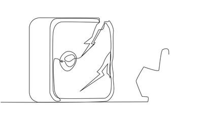 Poster - Animated self drawing of single line drawing young astronaut preparing to hit the big safe deposit box. Boss is furious want to destroy with hammer. Angry. Lost. Full length one line animation