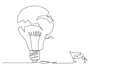 Poster - animation of continuous one line drawing arab businesswoman preparing to hit big lightbulb. the thra