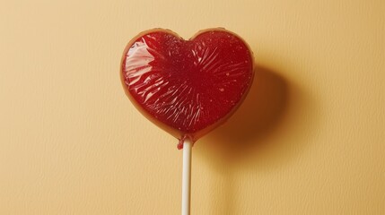 Poster - Valentine themed Heart Shaped Lollipop on a Beige Background