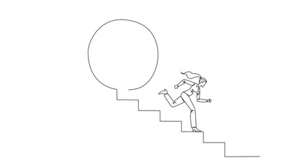 Poster - Animated self drawing of single continuous line drawing businesswoman running down stairs avoiding big ball. Attacked by business friends. Cheating business. Betray. Full length single line animation