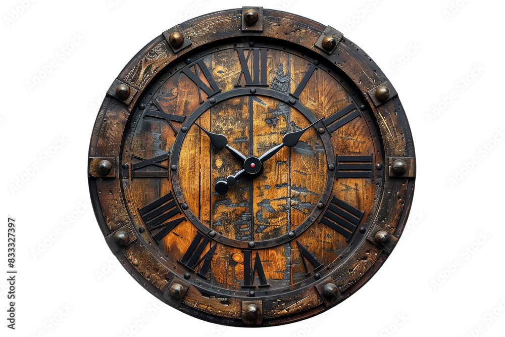 Vintage rustic wall clock with Roman numerals and weathered wood ...