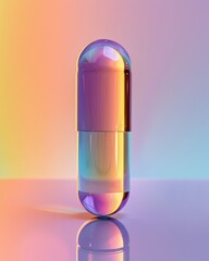 Wall Mural - The focal point of the vitamin E capsule is placed on a shiny surface to create a reflection.