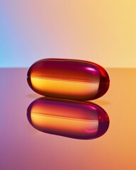 Wall Mural - The focal point of the vitamin E capsule is placed on a shiny surface to create a reflection.