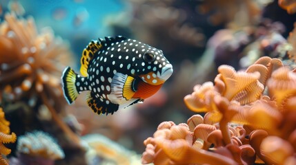 Wall Mural - a curious clown triggerfish with its distinctive spotted pattern