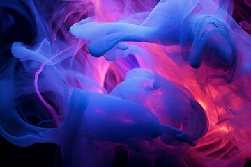 Poster - Vibrant blue and red smoke swirls intertwine, creating a mesmerizing abstract art piece